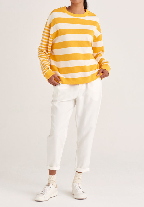 Paisie Contrast Stripe Sweatshirt in Yellow and Cream
